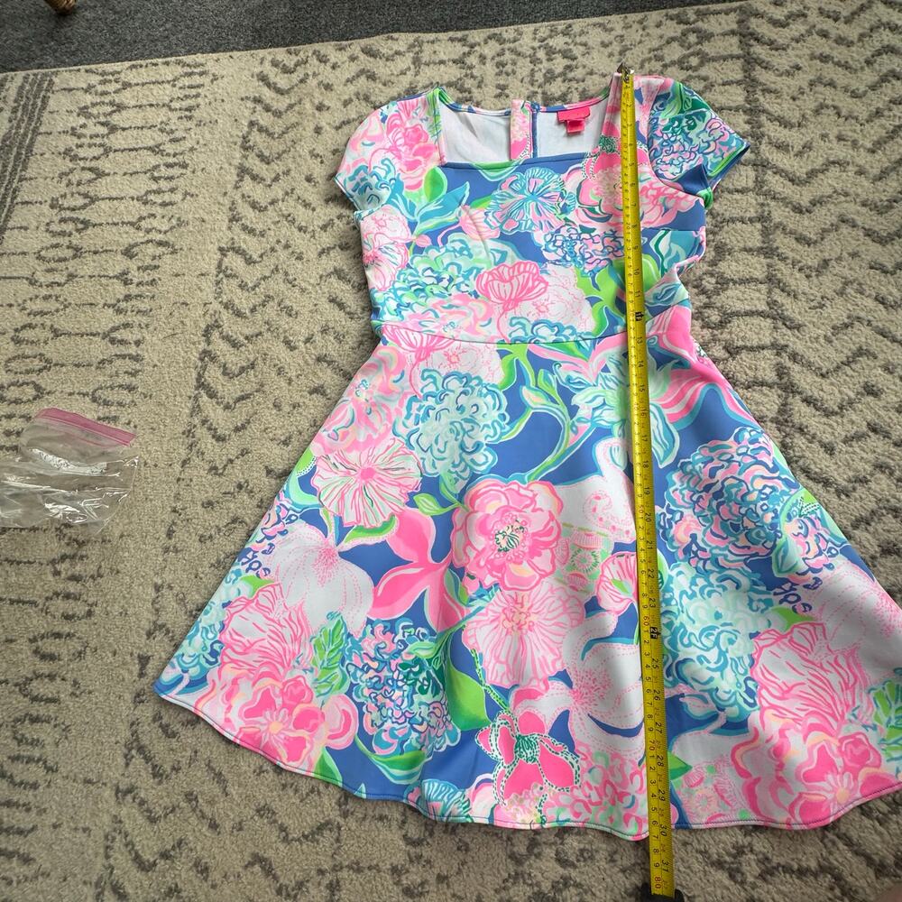 Lilly Pulitzer Floral Dress Girl’s Peony For Thoughts Arya Flare Dress Size 14 - Picture 8 of 9